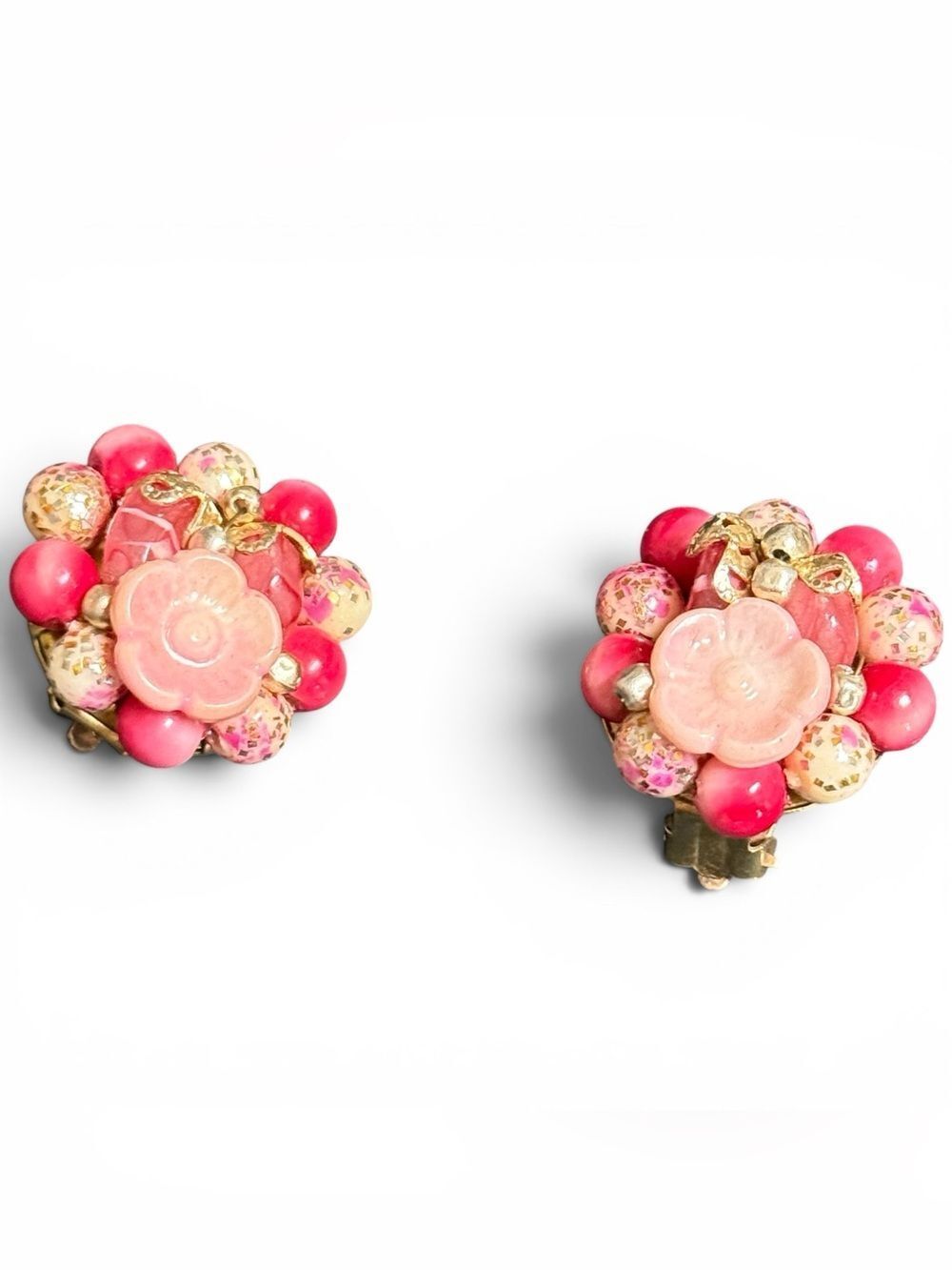 Vintage 60’s Pink Beaded Cluster Clip-on Earring made in Hong Kong
